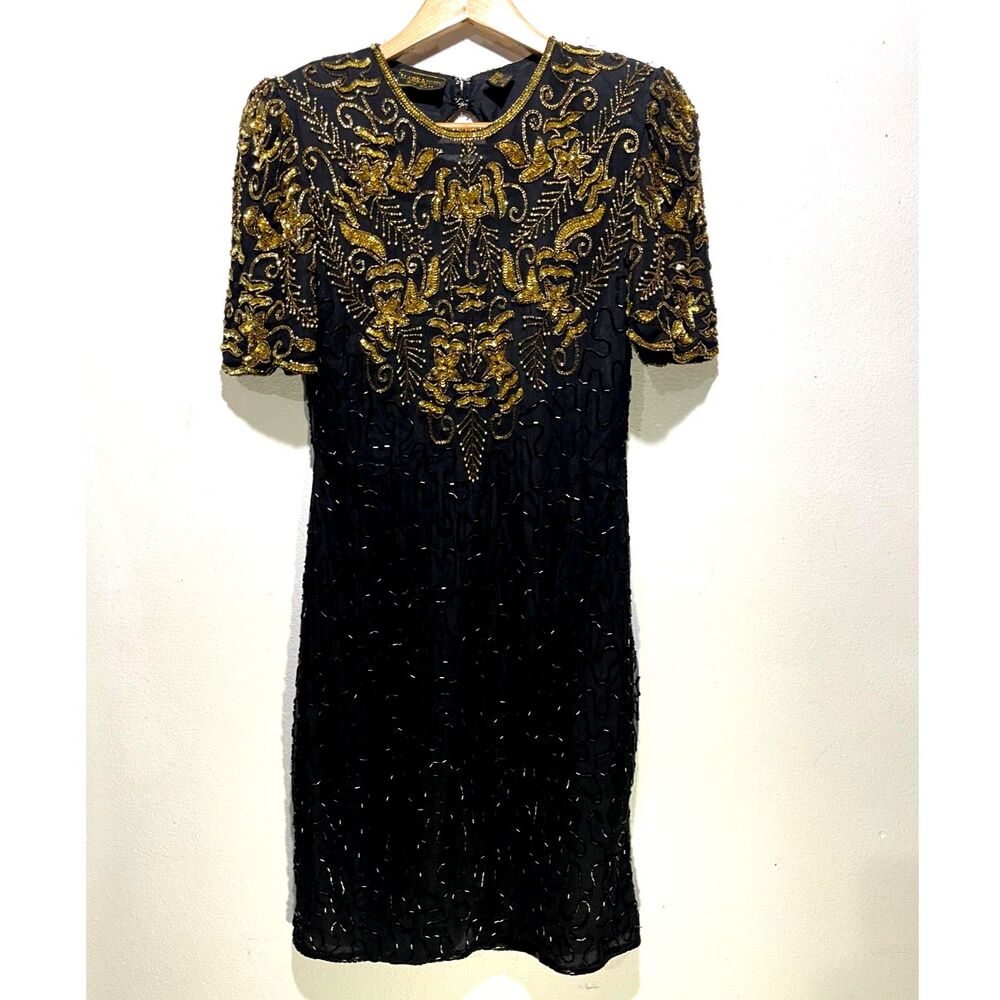 Mark John by Sam evening silk dress VTG sequin embellished wedding fest women S
